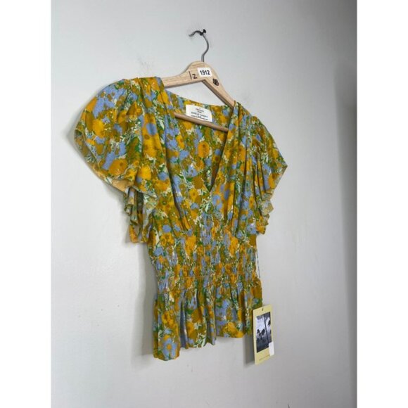 NWT Birds of Paradis V-Neck Paloma Short Sleeve Blouse Golden Briar Floral - Picture 3 of 8